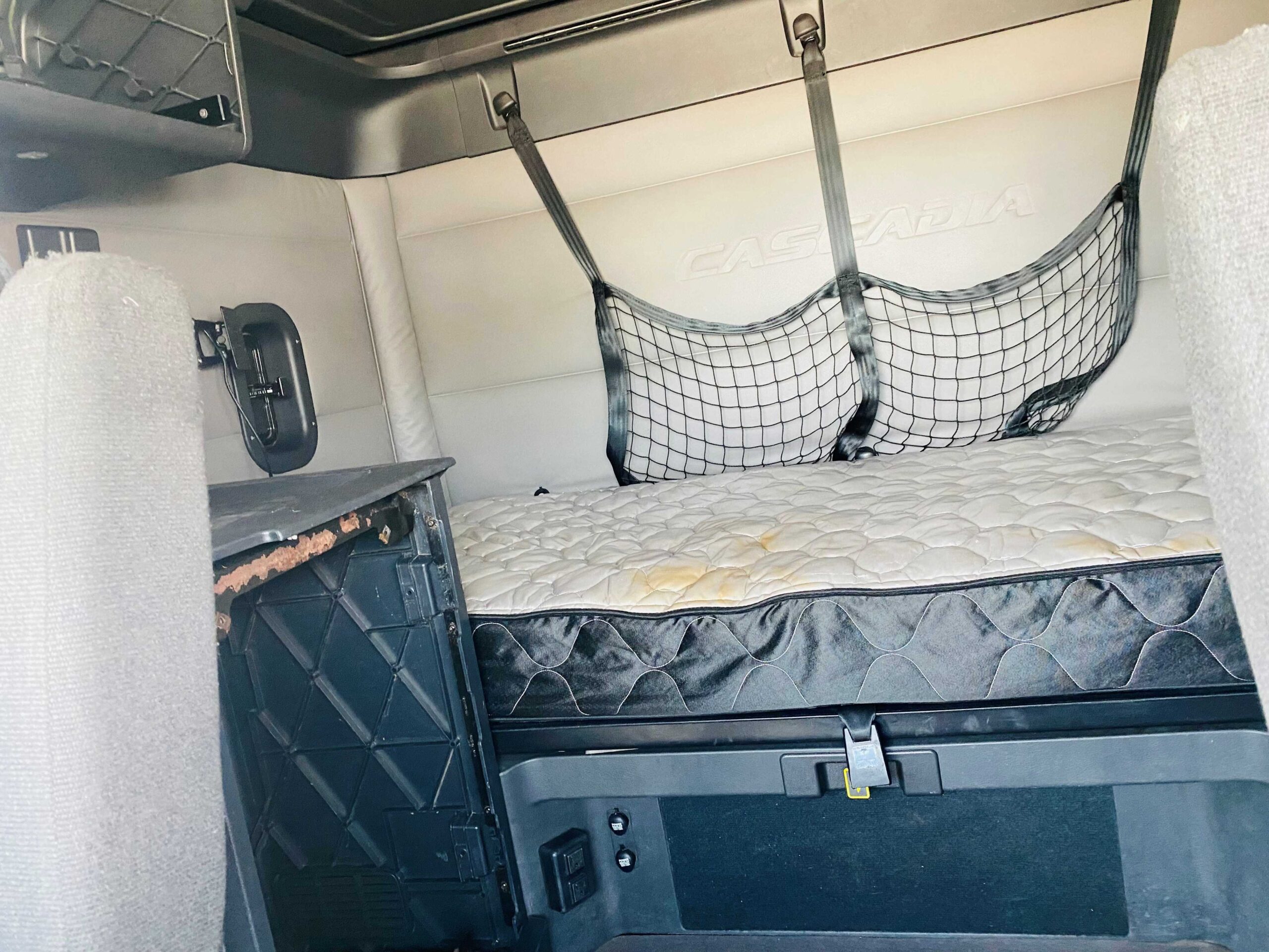 Interior view of truck cab sleeping area