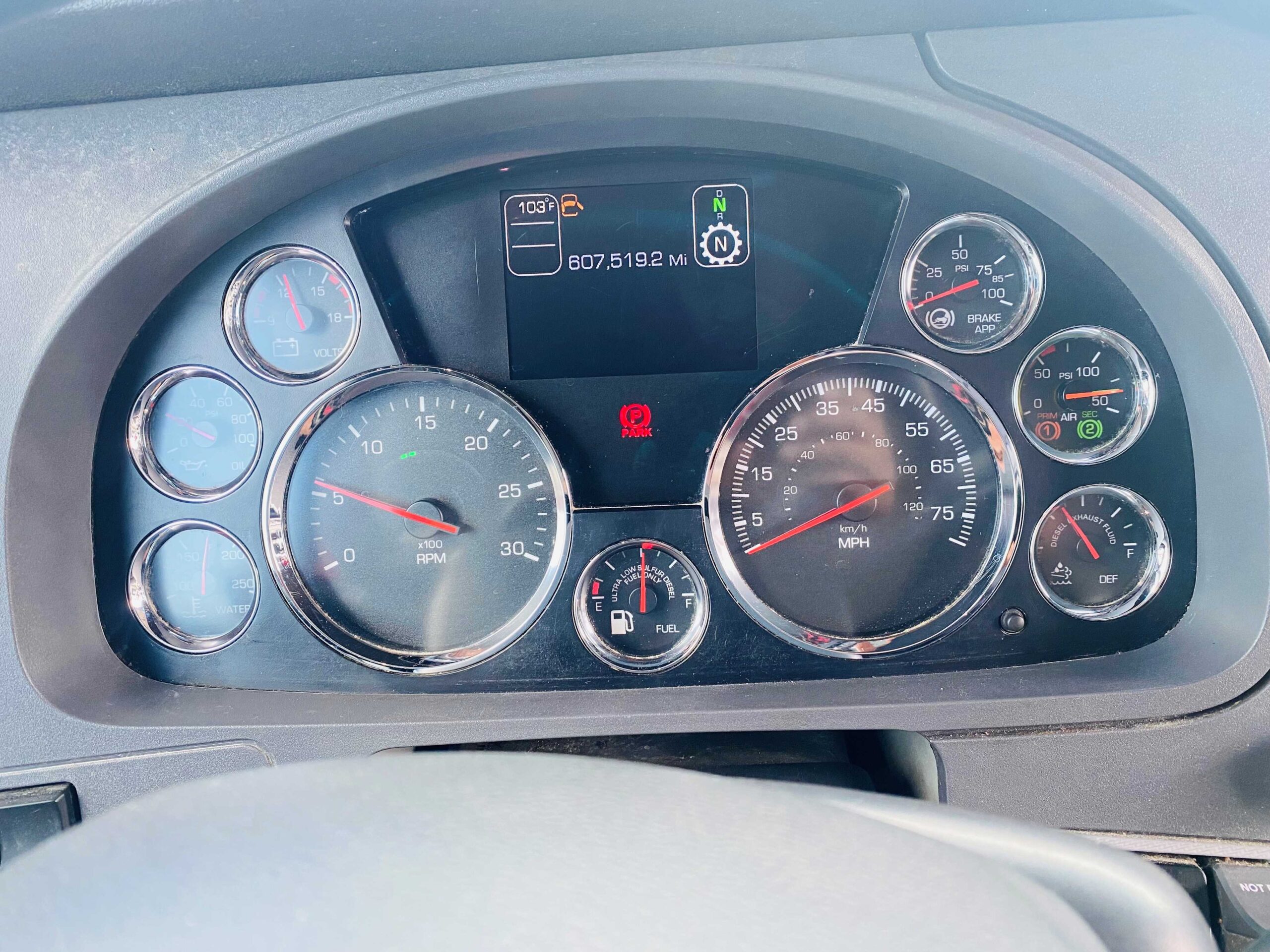 Truck dashboard with multiple gauges
