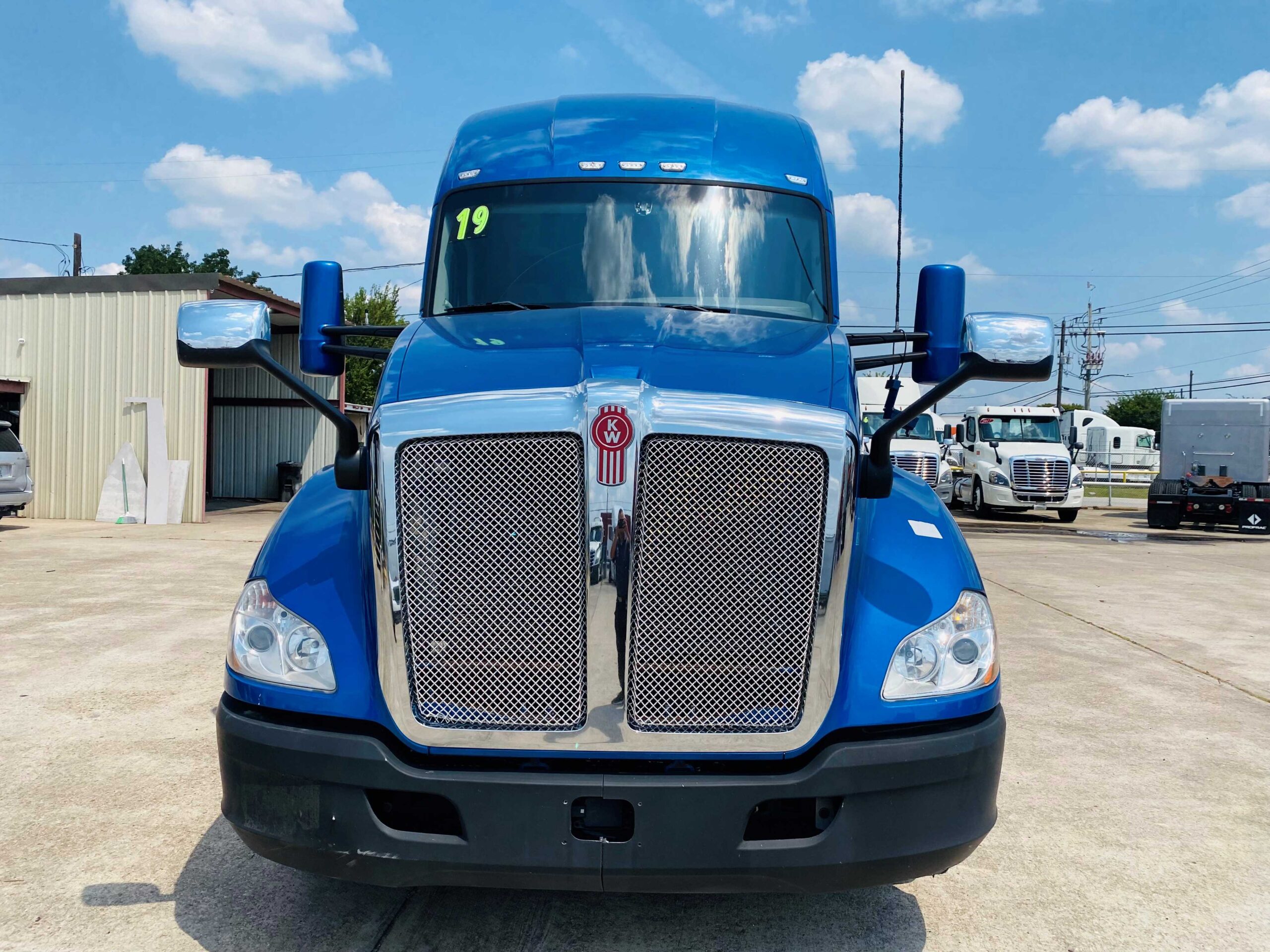 Front view of blue truck