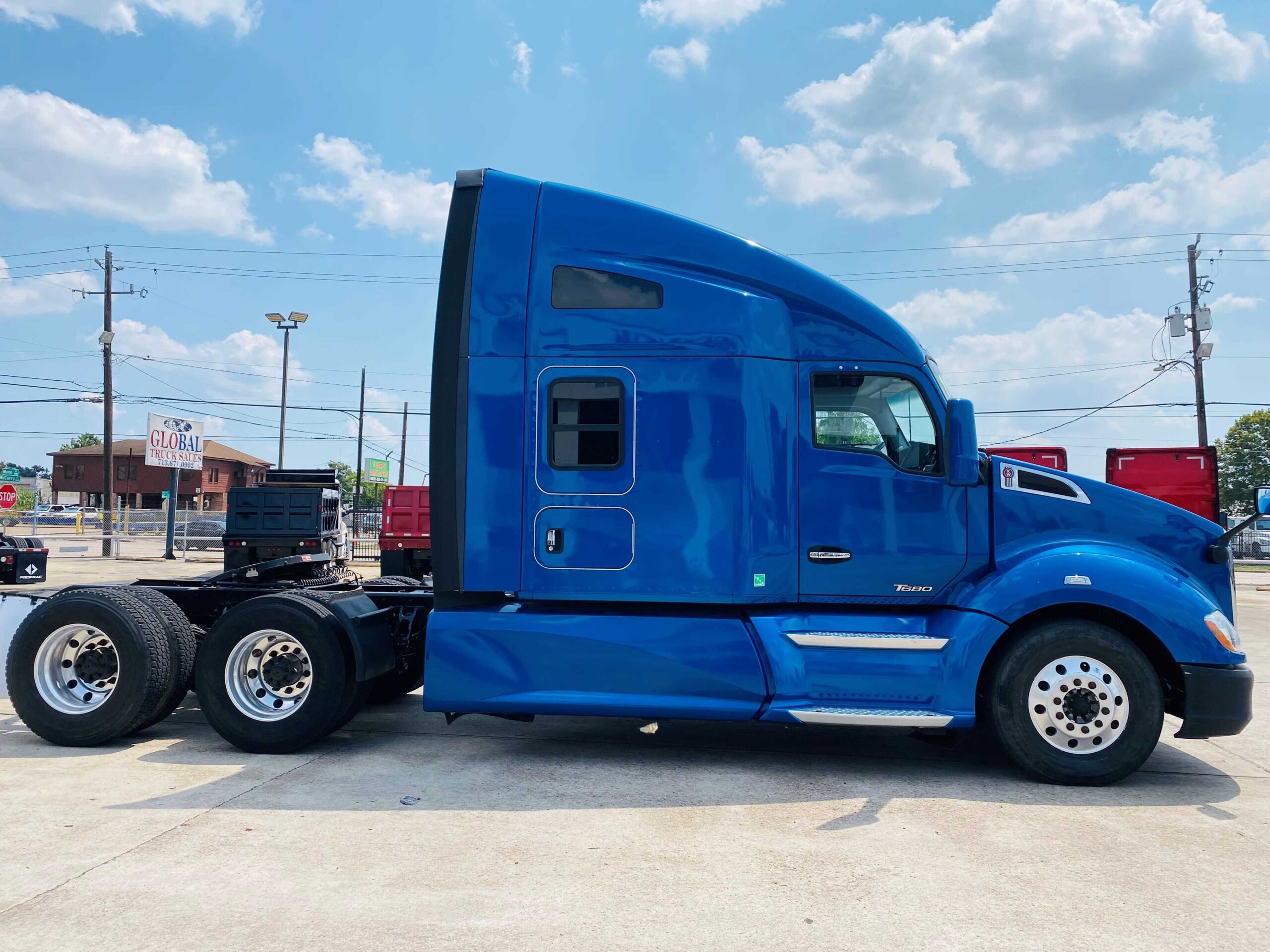 Side view of blue semi-truck