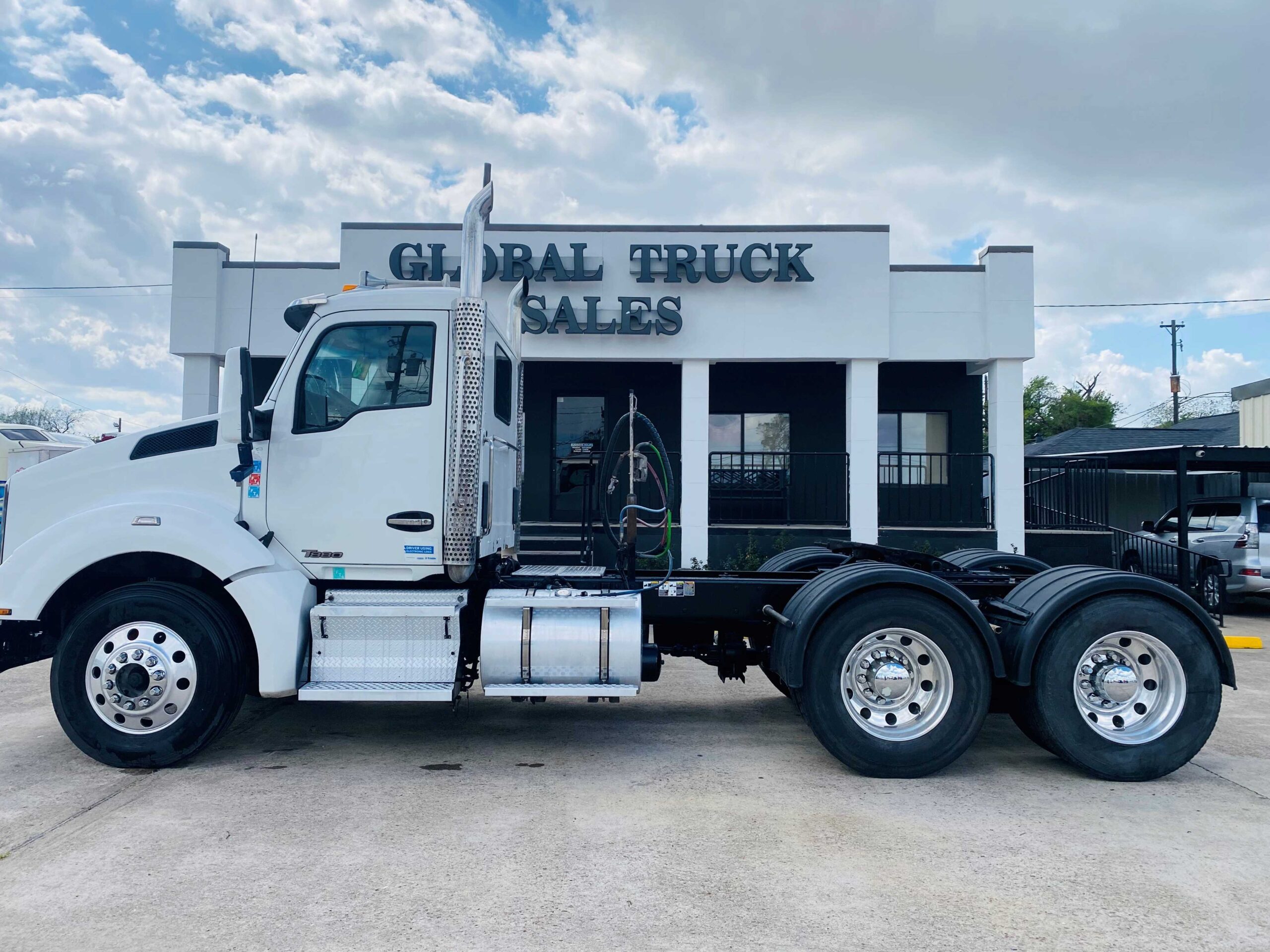 Commercial truck outside showroom