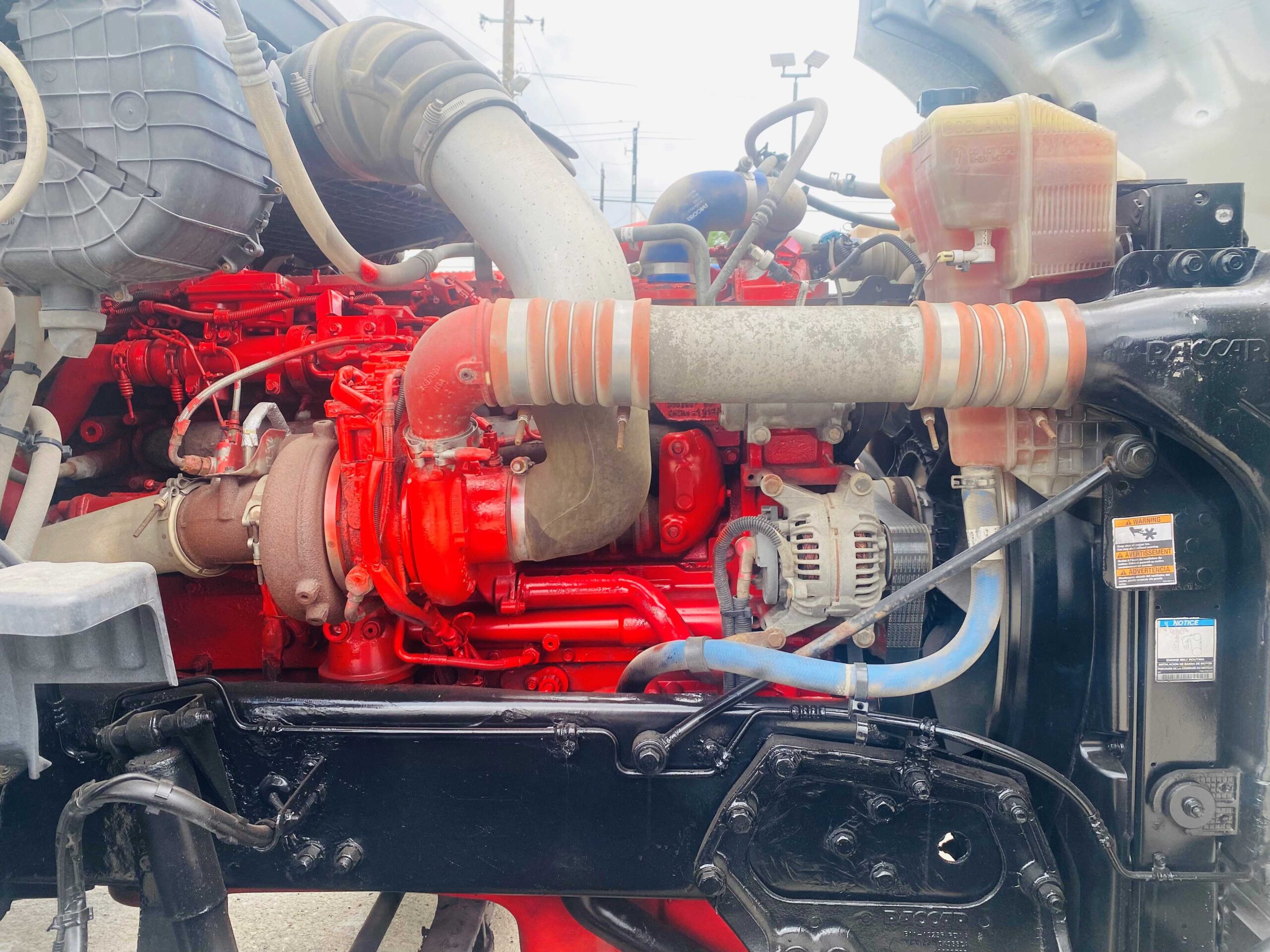 Truck engine with red components