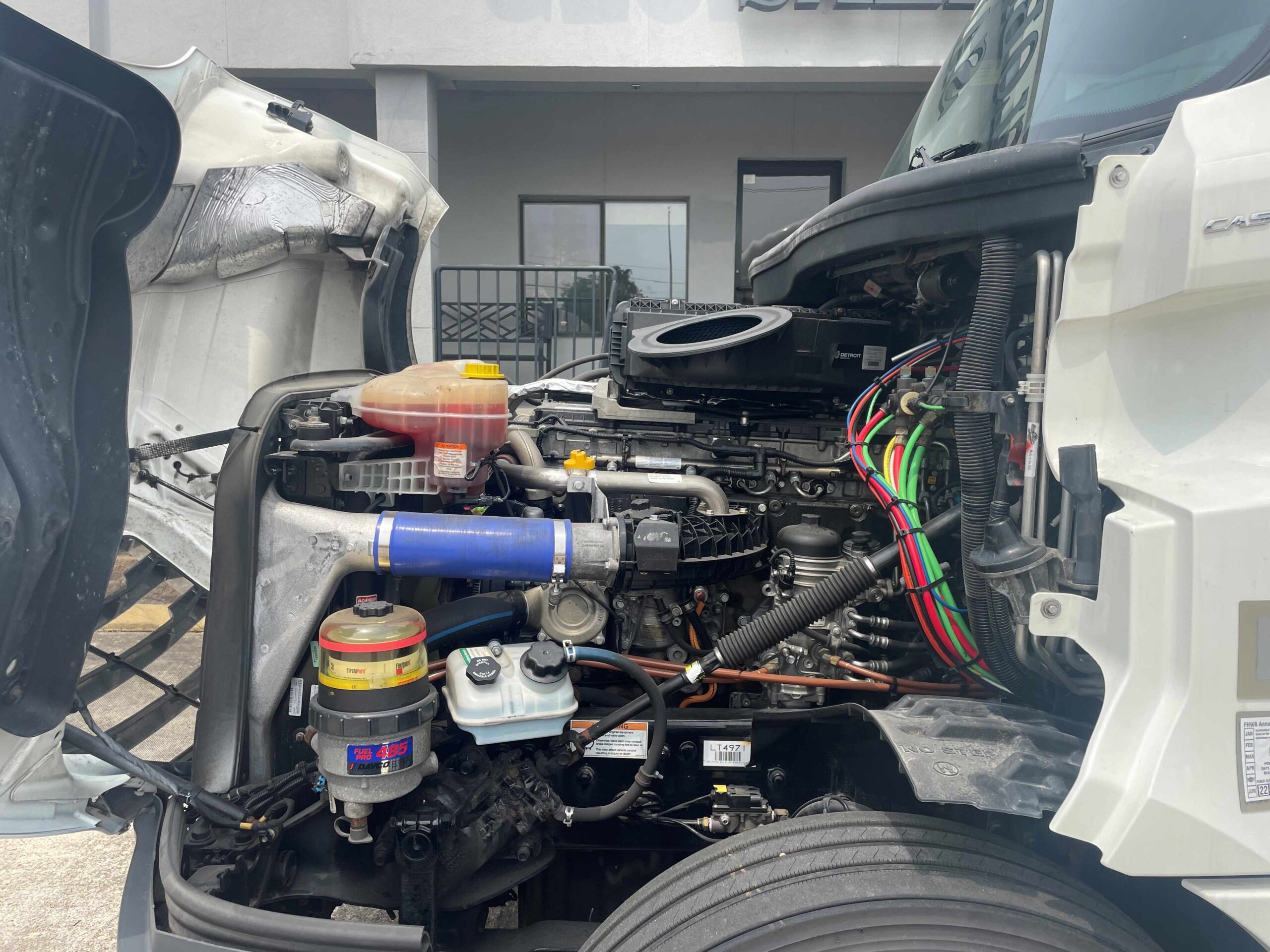 Detailed view of a truck's engine components