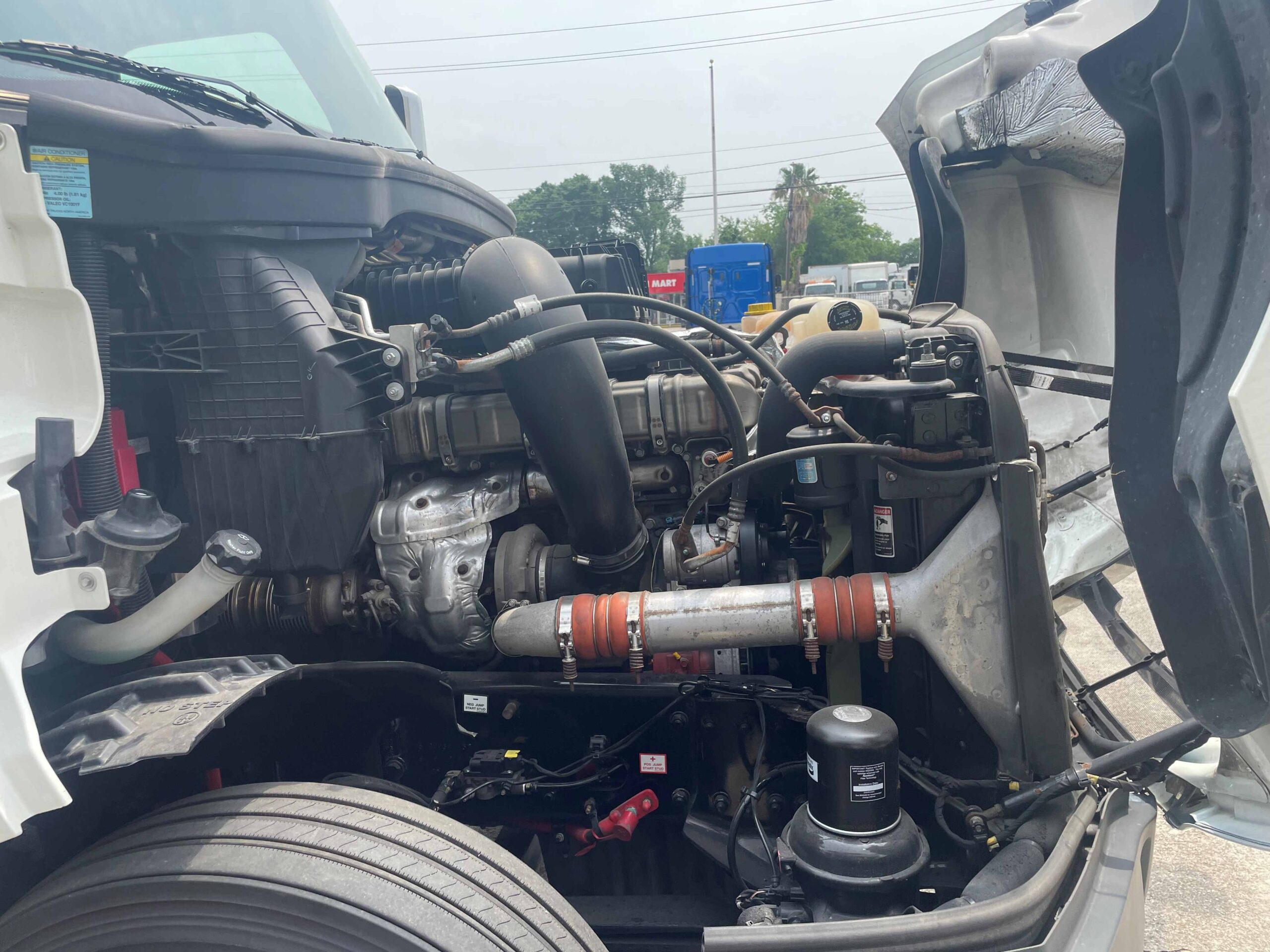 Exposed mechanics of a truck engine